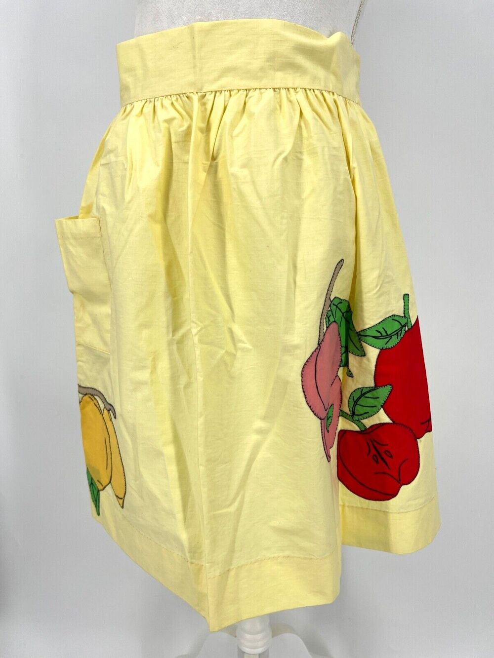 Vintage Kitchen Apron Handmade Appliqué Fruit Yellow